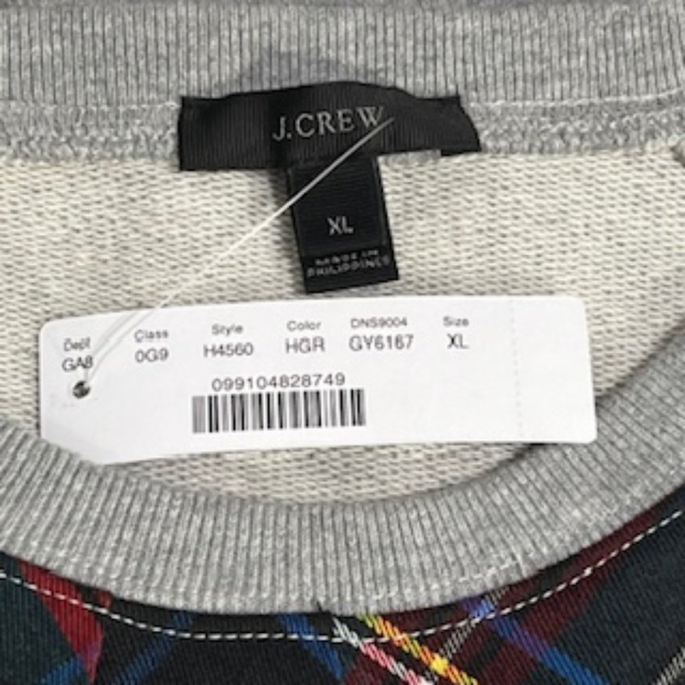J.CREW Heather Gray Sweatshirt With Tartan Ruffle Detail Size XL NWT - Picture 14 of 16